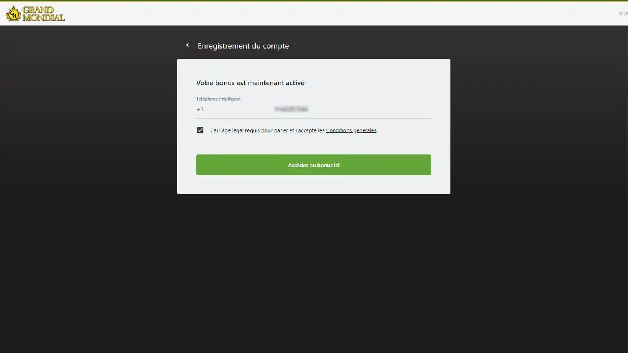 Étape 3 : Entrez votre numéro de téléphone pour activer votre Bonus de Bienvenue